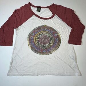 Vintage Obey Women's S 3/4 Sleeve Red White Floral Paper thin Boho Hippie Thrash
